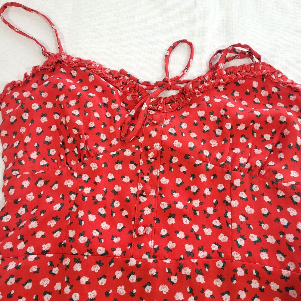 Babydoll Button Sweatheart Sundress Aeropostale S Red Milkmade Ditsy Floral - Picture 14 of 14